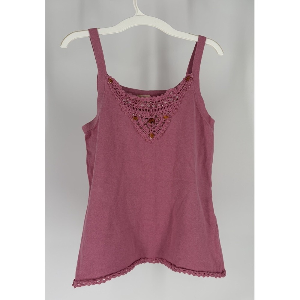 Faded Glory Beaded Crochet Sleeveless Pink Tank Camisole Top Sz S Y2K Boho